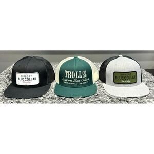 Troll Co Hat Cap Snapback Lot of 3 Mens Green Grey Black Support Blue Collar